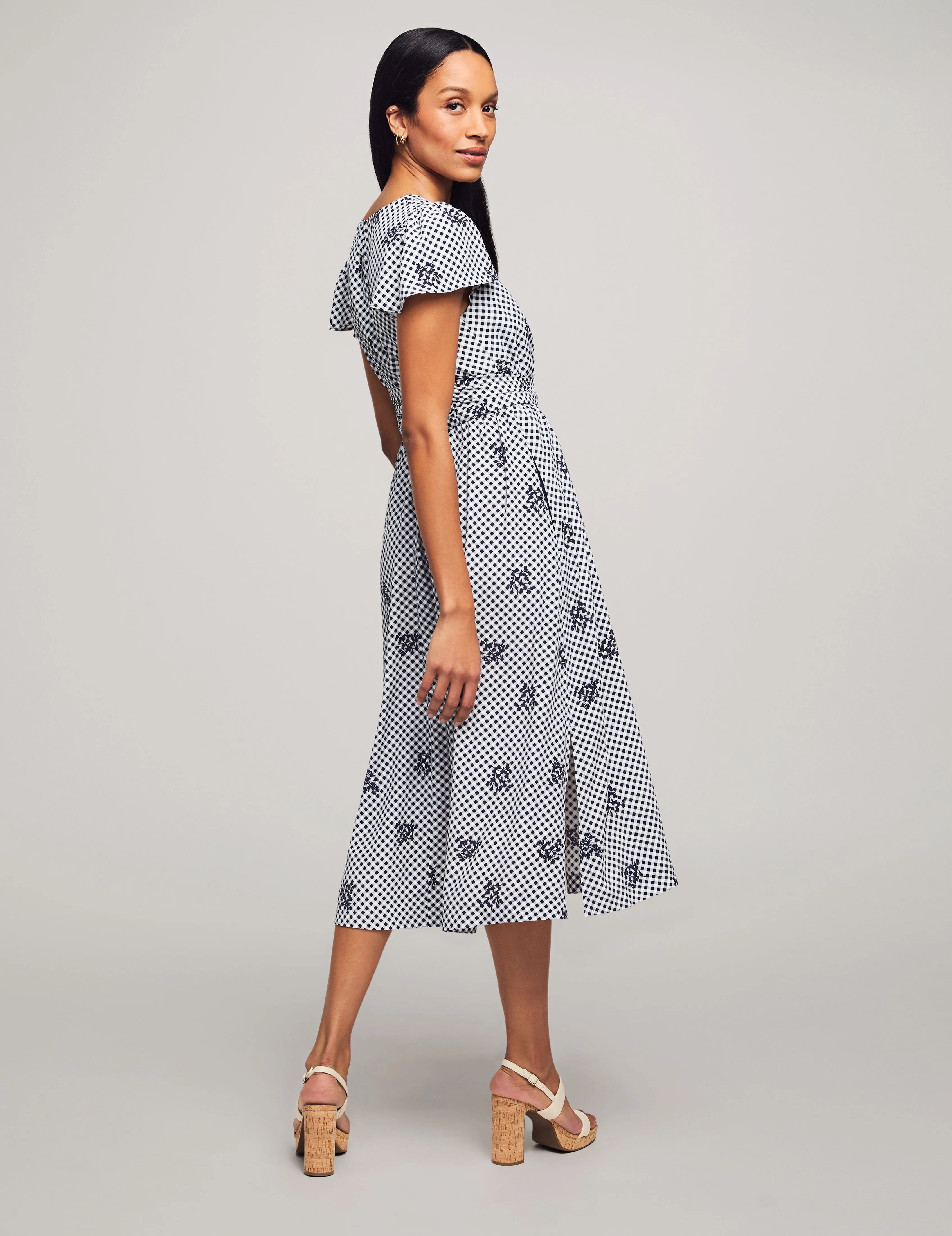 V-Neck Midi Dress With Flutter Sleeve- Sale