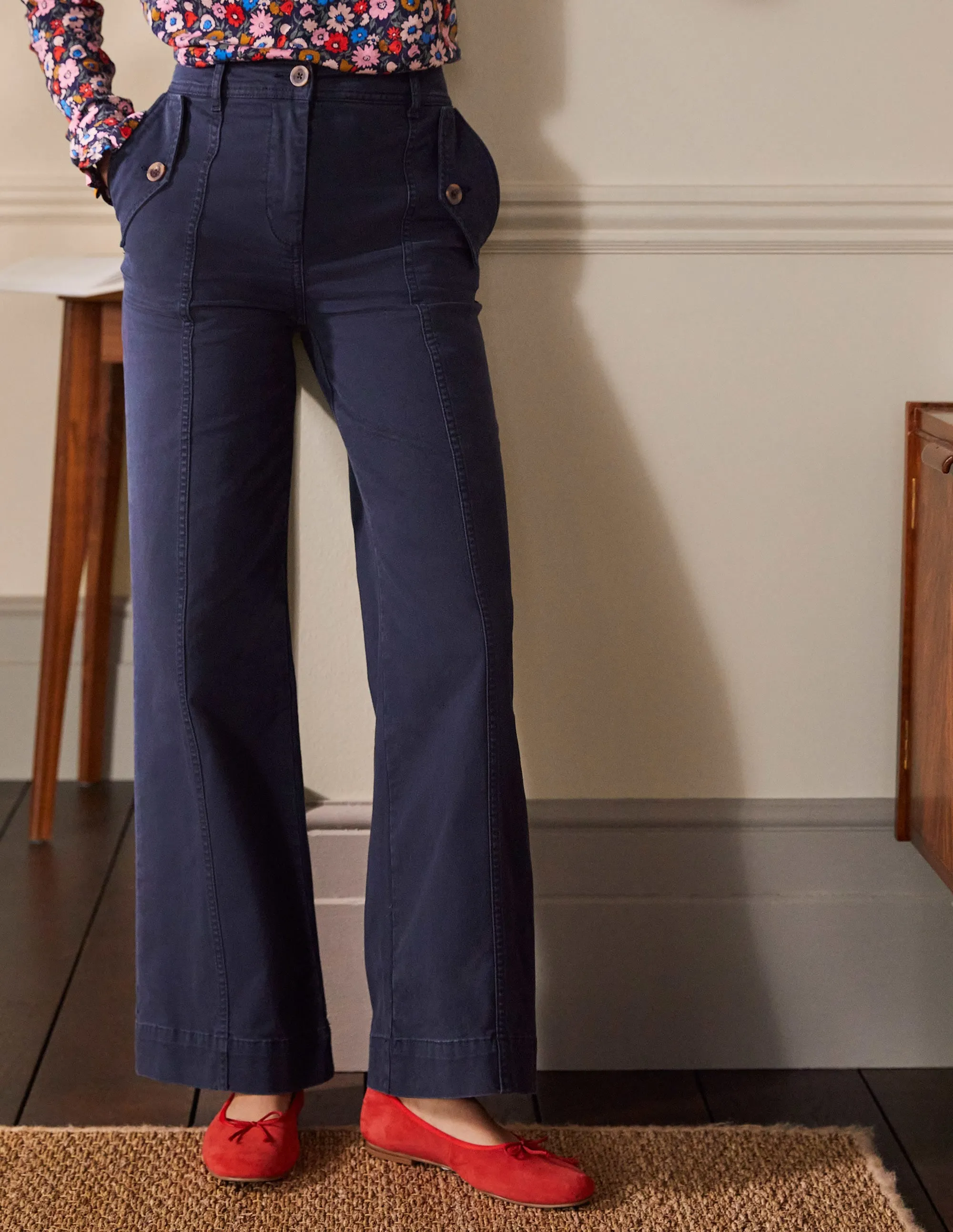 Wide Leg Chino Trouser-Navy