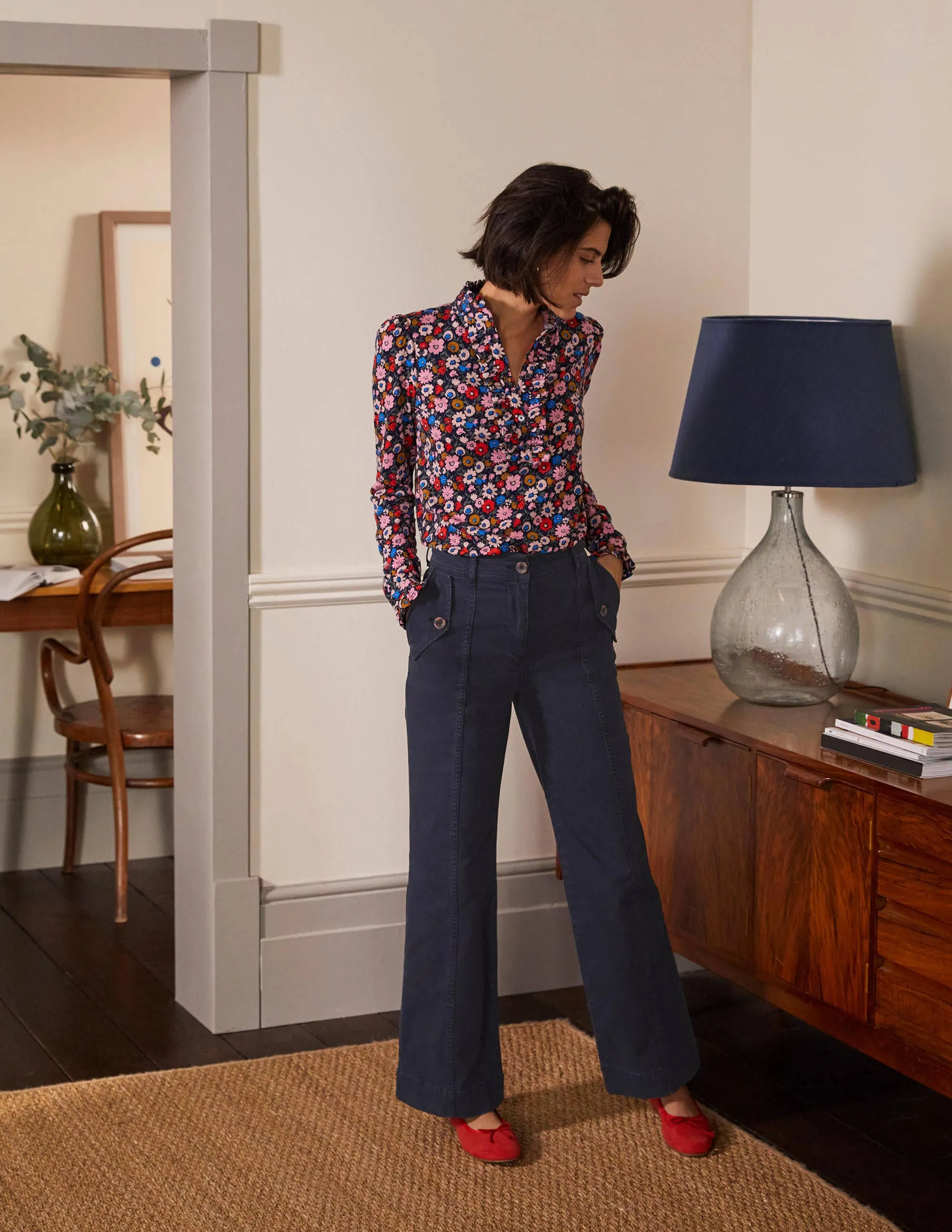 Wide Leg Chino Trouser-Navy