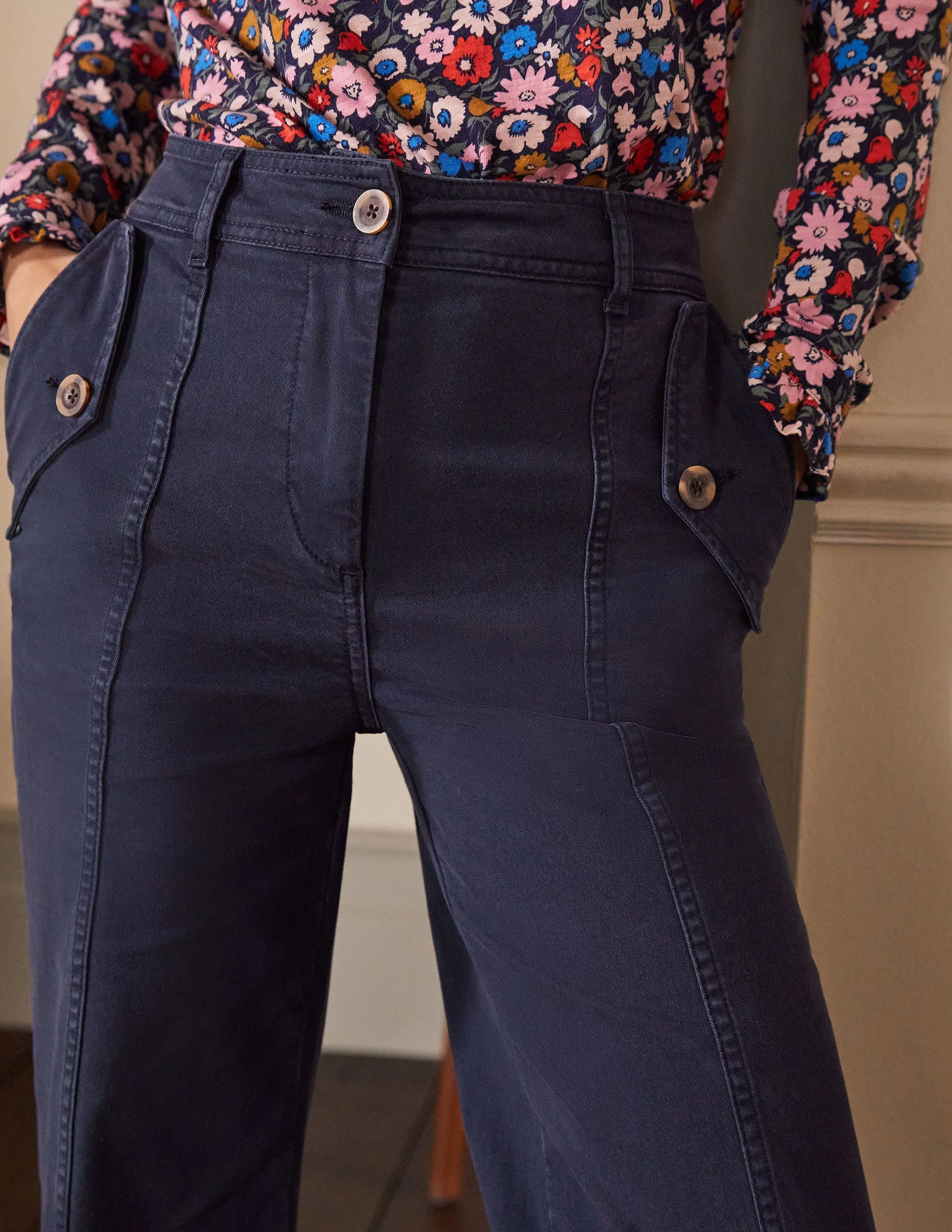 Wide Leg Chino Trouser-Navy