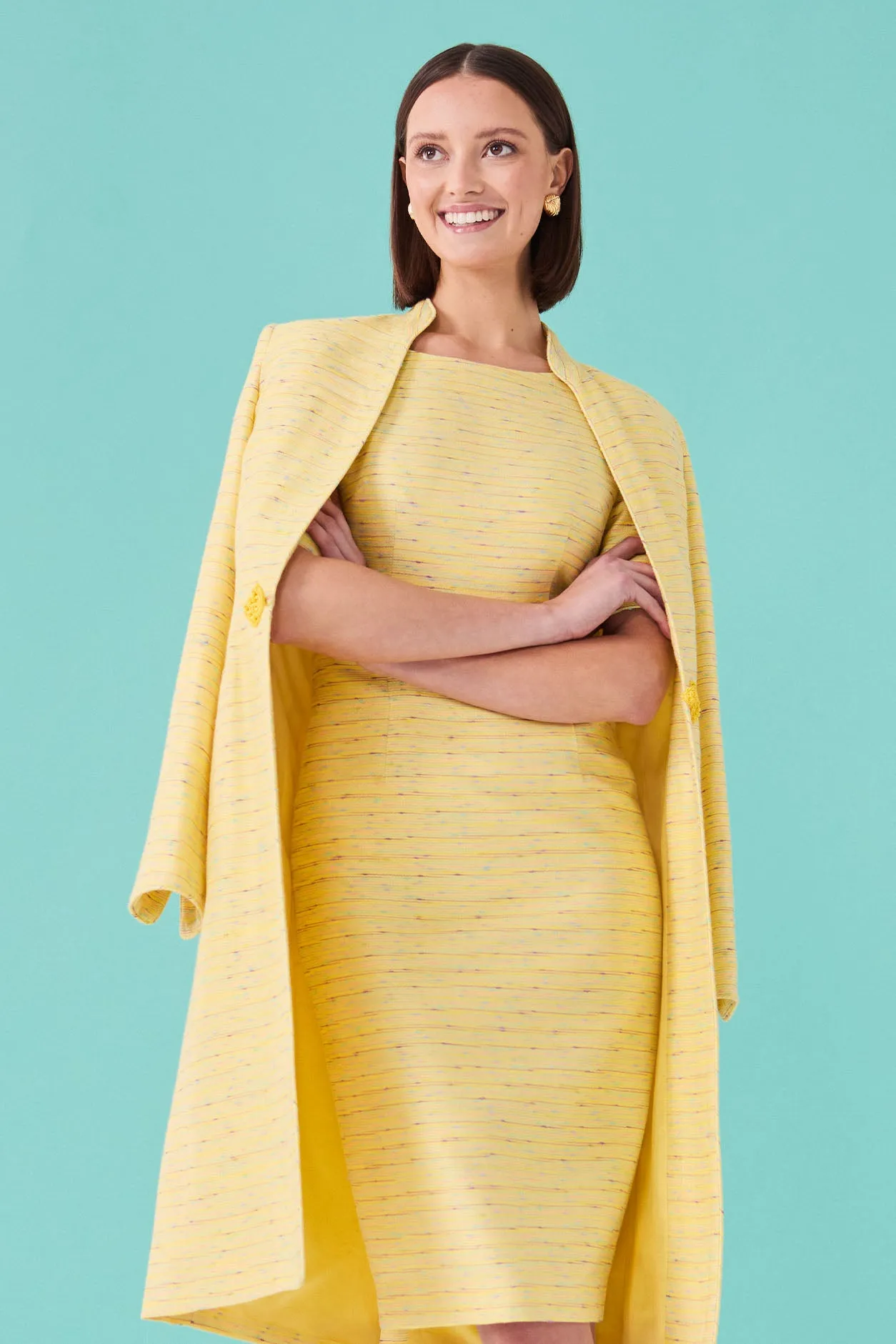 Yellow Summer Dress with Elbow Length Sleeves - Angie