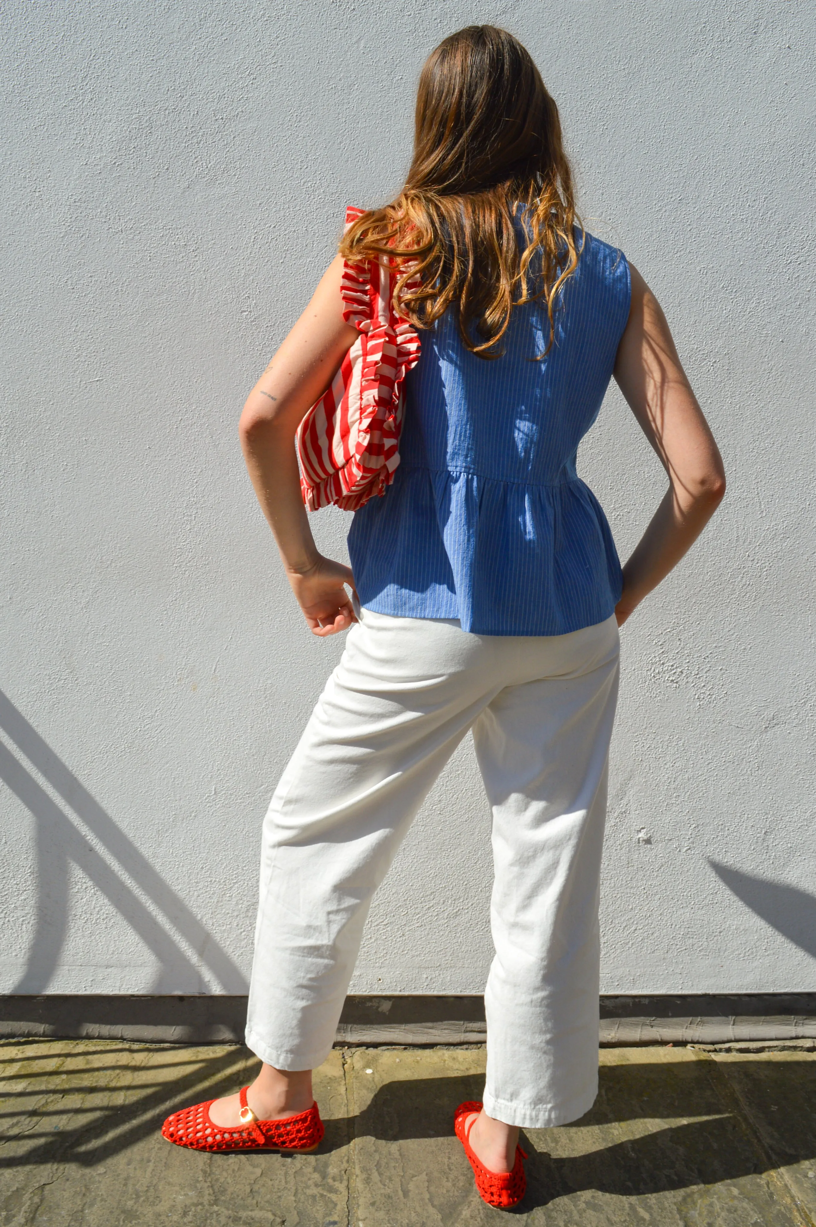 Yerse Ava Blue Stripe Tie Front Top